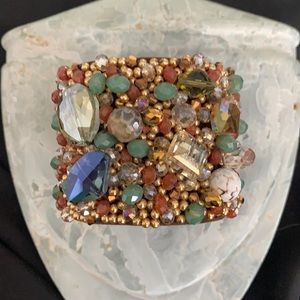 Beaded Gold Bronze Green Beaded Cuff Bracelet